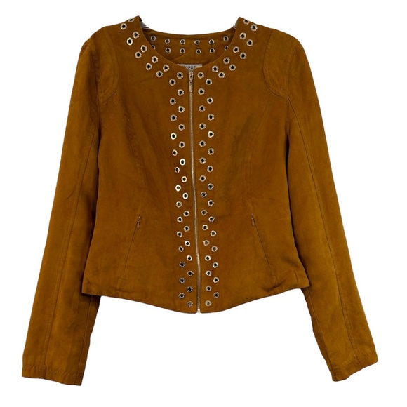 Vopse Jacket Women Grommet Eyelet Faux Suede Feel Lined Zip Jacket Brown Size XL - Picture 1 of 8
